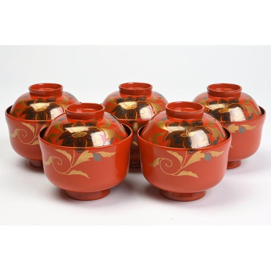 勝雲作 輪島塗 宝相華蒔絵 瓢形 吸物椀 五客 平野優雅堂 極上本堅地