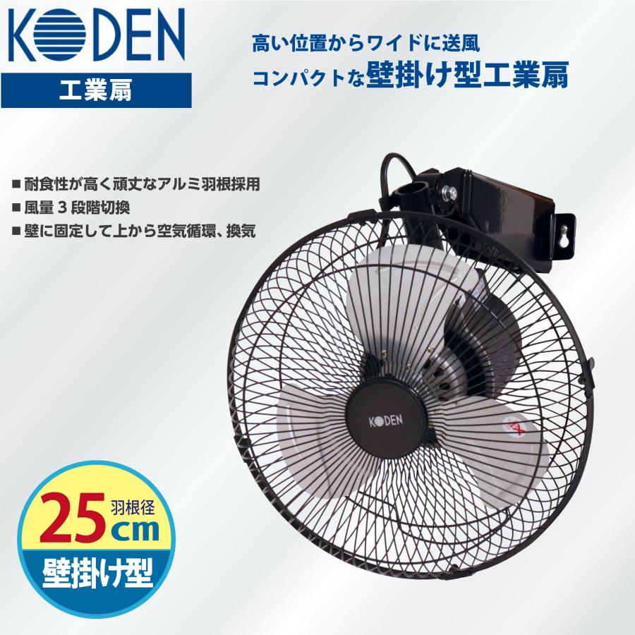広電（KODEN） 業務用扇風機 工業扇 25cm 壁掛け型 小型 ブラック