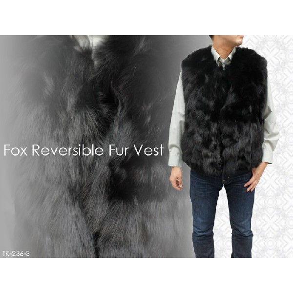 毛皮ベスト メンズ ファーベスト ブルーFOX リバーシブル TK236-3 : 本
