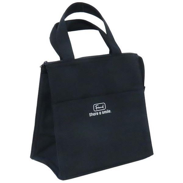ランチトートバッグ 角型 ブラック ロゴ柄 22×22×マチ14cm : 100円雑貨