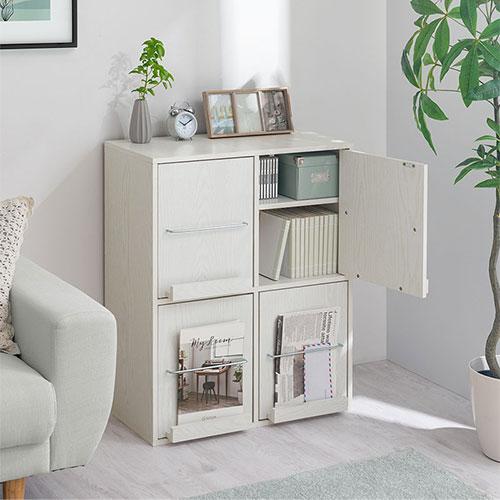 ぼん家具 本棚 扉付き カラーボックス 大容量 A4 可動棚 キャビネット