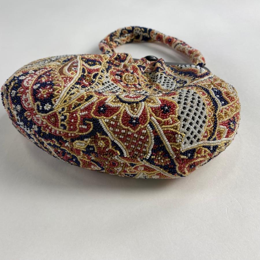 和装バッグ 優品 ビーズバッグ フォーマル 華文 幾何学 茶色 ビーズ