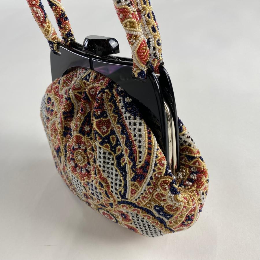 和装バッグ 優品 ビーズバッグ フォーマル 華文 幾何学 茶色 ビーズ