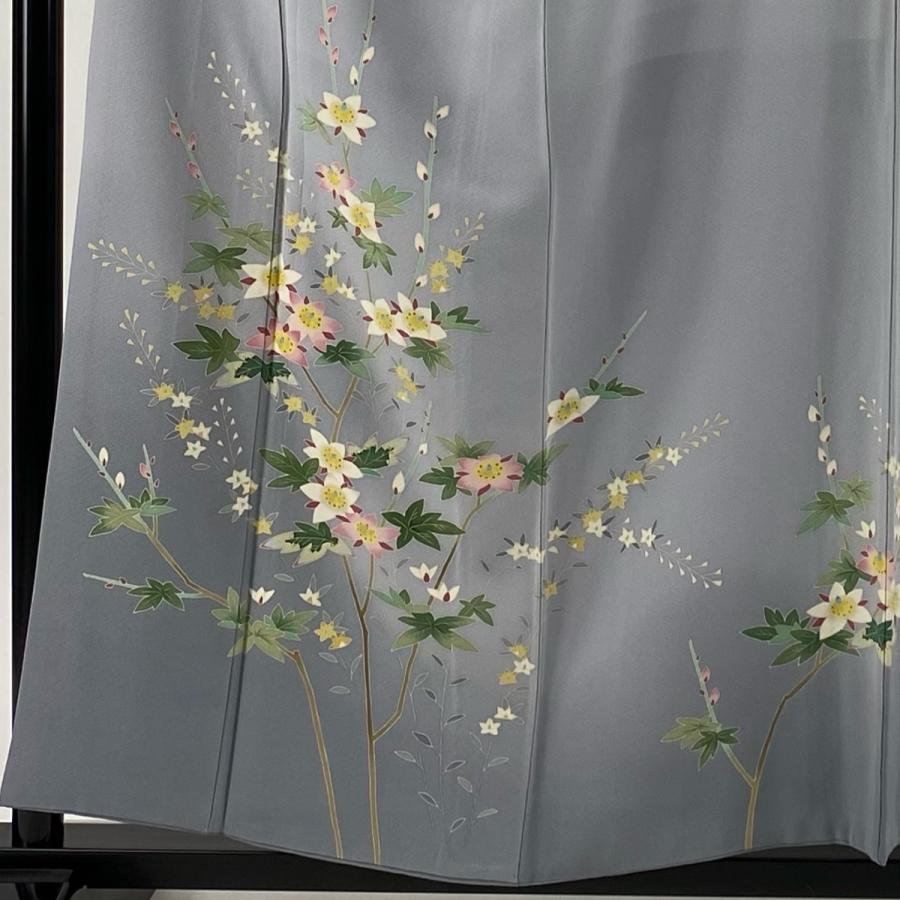 訪問着 身丈156.5cm 裄丈64cm M 袷 藤村建雄 落款あり 枝花 ぼかし