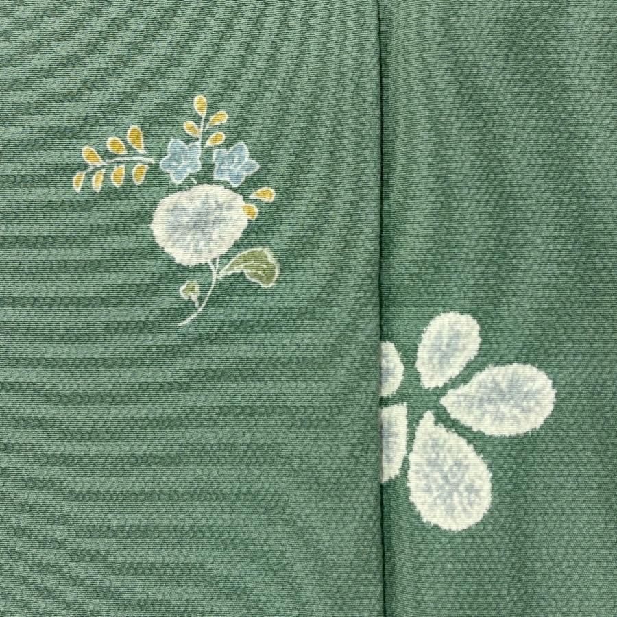 小紋 身丈164cm 裄丈62cm S 袷 草花 縮緬 薄緑 正絹 秀品 中古 在庫