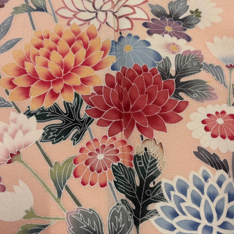 訪問着 身丈155cm 裄丈65cm M 袷 落款あり 菊 枝梅 ぼかし 薄ピンク