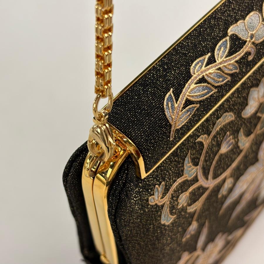 美品 和装バッグ 逸品 OKAJIMA 花唐草 金彩 金茶 正絹 和装小物 中古
