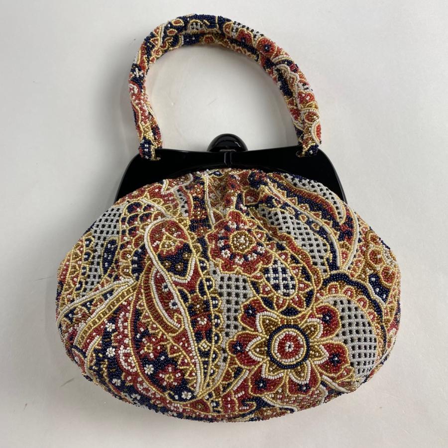 和装バッグ 優品 ビーズバッグ フォーマル 華文 幾何学 茶色 ビーズ