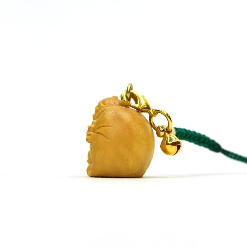 木彫り 柘植根付・携帯ストラップ 【毘沙門天】 ※鈴付 高さ2.5cm : 海