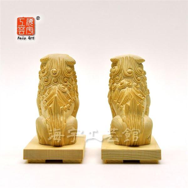 厳選手彫り開運・魔よけアイテム 木彫☆桧木狛犬（唐獅子）阿吽セット