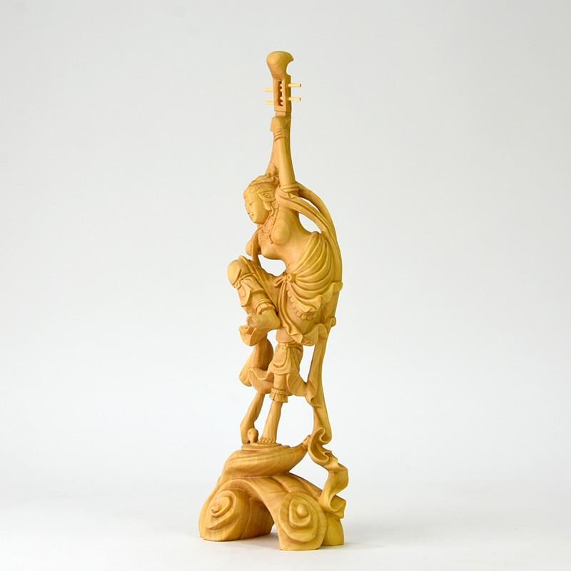 柘植 飛天（天女） 一本彫り 総高21.5cm : 海宇工芸館 Yahoo!店 - 通販