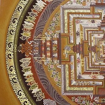 肉筆画 タンカ カーラチャクラ マンダラ 時輪曼荼羅 額付き チベット