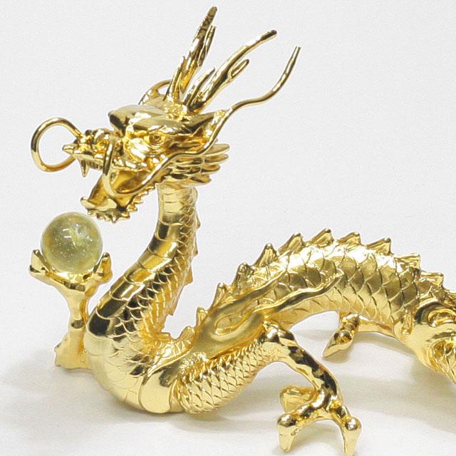 龍 置物 風水 金龍 24金メッキ 龍の置物 シトリン 黄水晶 丸玉 水杯