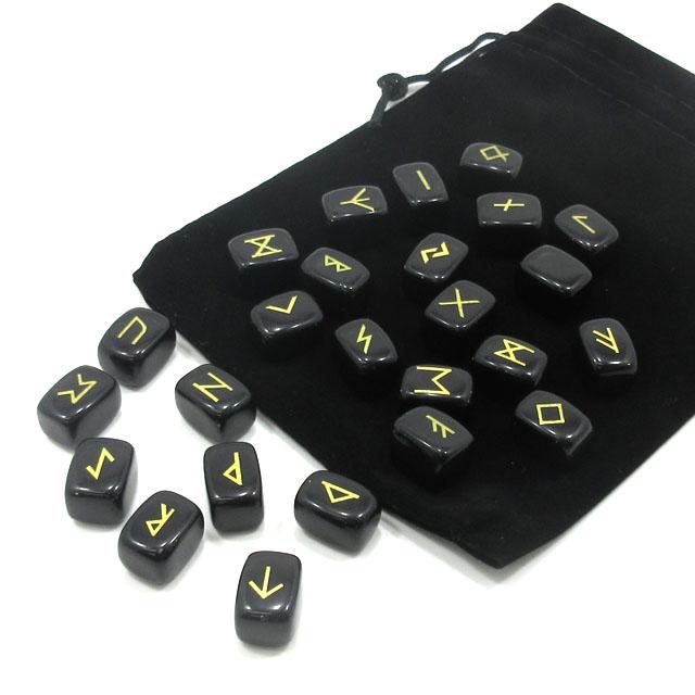 ルーンストーン オブシディアン 占いセット 黒曜石 天然石 専用ポーチ