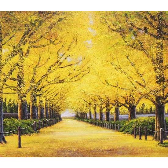 絵画 油絵 神宮外苑いちょう並木 F50号 （木村由記夫） 【肉筆】【油絵