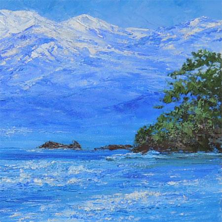 絵画 油絵 雨晴海岸 （小川久雄） 【肉筆】【油絵】【日本の風景