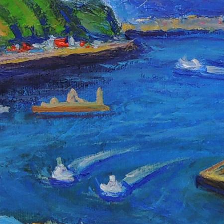 絵画 油絵 清水港より富士 (半澤国雄) 【海・山】【肉筆】【油絵