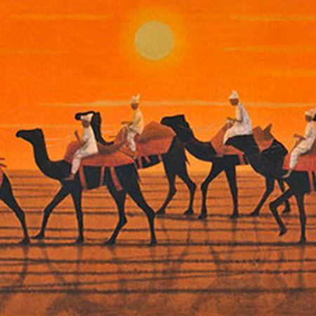 平山郁夫 絵画 シルクロードを行く キャラバン東・太陽 【複製】【美術