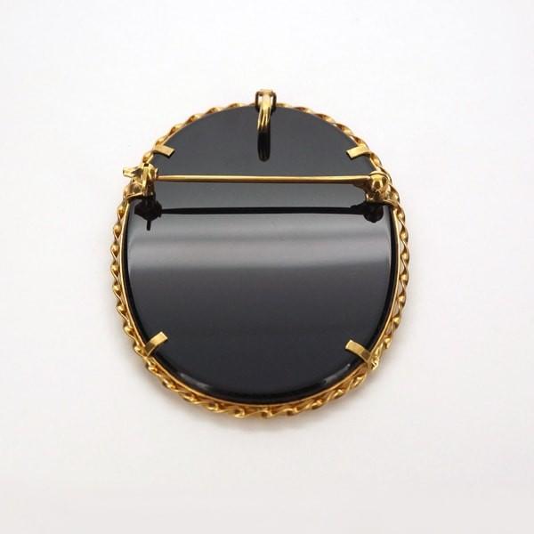 限定1点】 K18 イエローゴールド メノウ カメオ ブローチ ペンダント