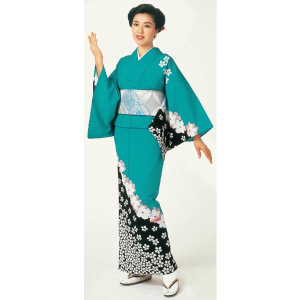 訪問着 着物 反物 女性 男性 踊り 絵羽 洗える着物 浅葱色 桜 : カメヤ