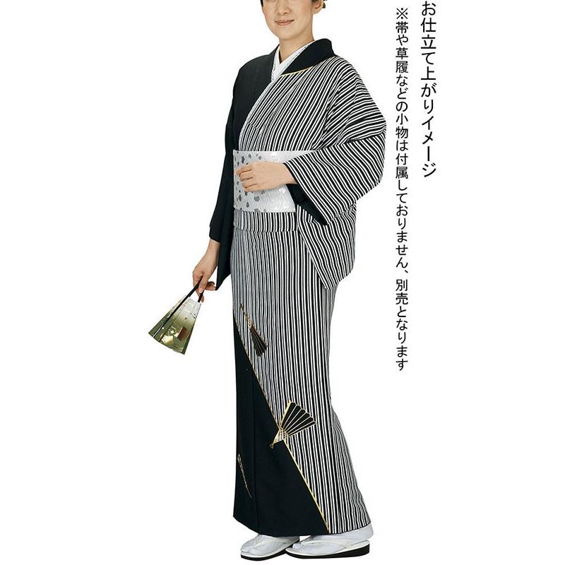 訪問着 着物 反物 女性 男性 踊り 絵羽 黒 白 兄弟縞 扇子 洗える着物