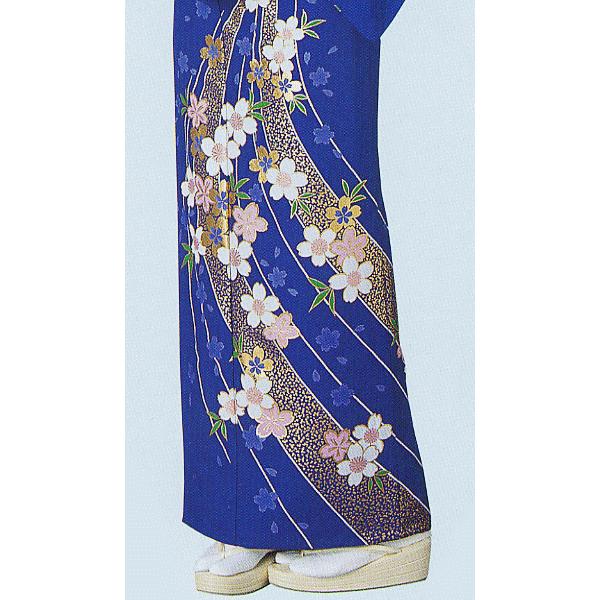 訪問着 女性 踊り 絵羽 洗える着物 納期35日 青 花筏 : カメヤ