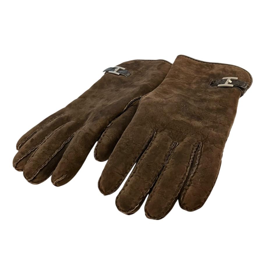 HERMES（エルメス） Hロゴ スウェードレザーグローブ ブラウン 茶色