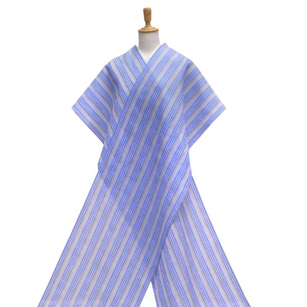 20%OFFセール 小千谷縮 着物 小千谷ちぢみ 吉新織物 水色 青 縞