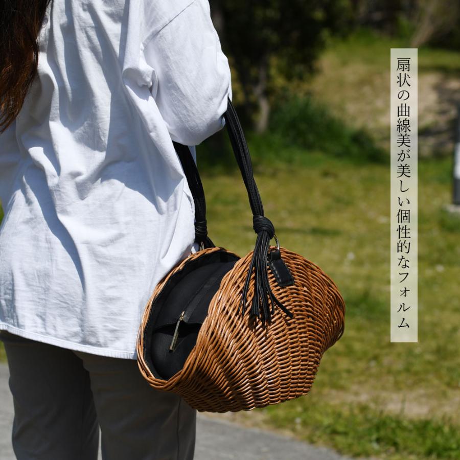 ハンドバッグ ショルダーバッグ かごバッグ ラタン バスケット 牛革 本