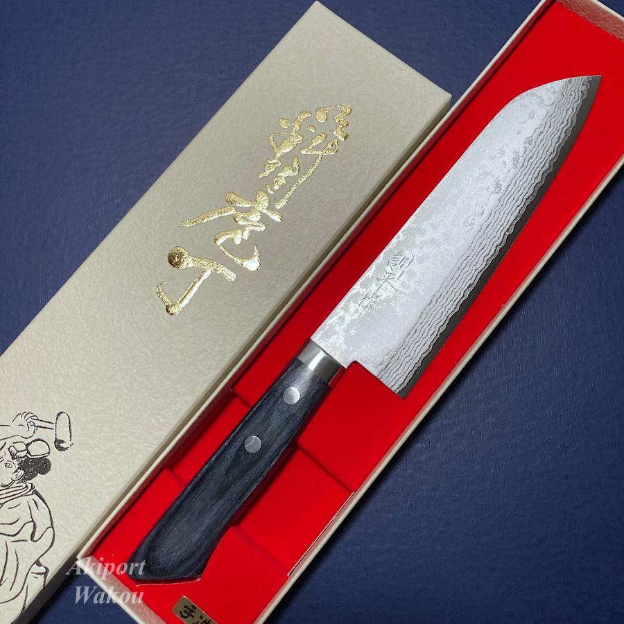 訓平作 三徳 包丁 170mm 彩流 積層ダマスカス V金10号 紺柄 ギフト