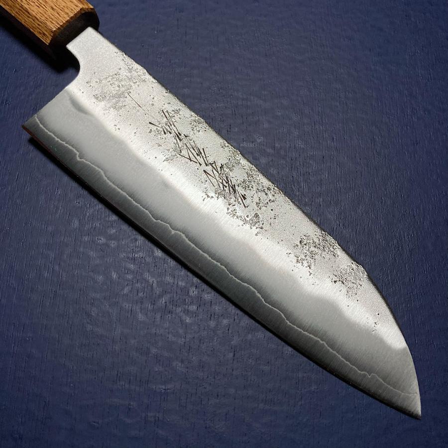 包丁 三徳包丁 165mm 義弘作 銀三鋼 銀紙三号 梨地仕上げ 樫漆柄