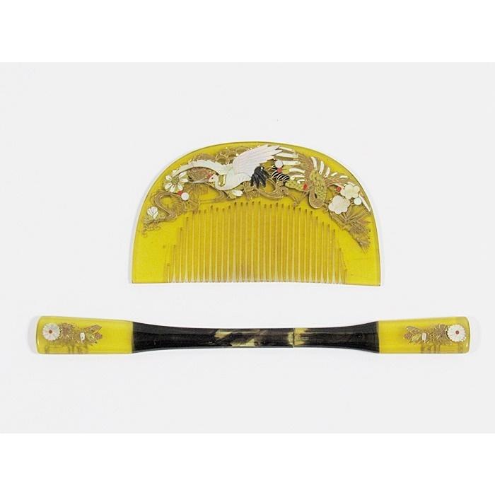 鼈甲櫛 笄 白べっ甲 螺鈿(蝶貝) 金細工 アンティーク 特選セット