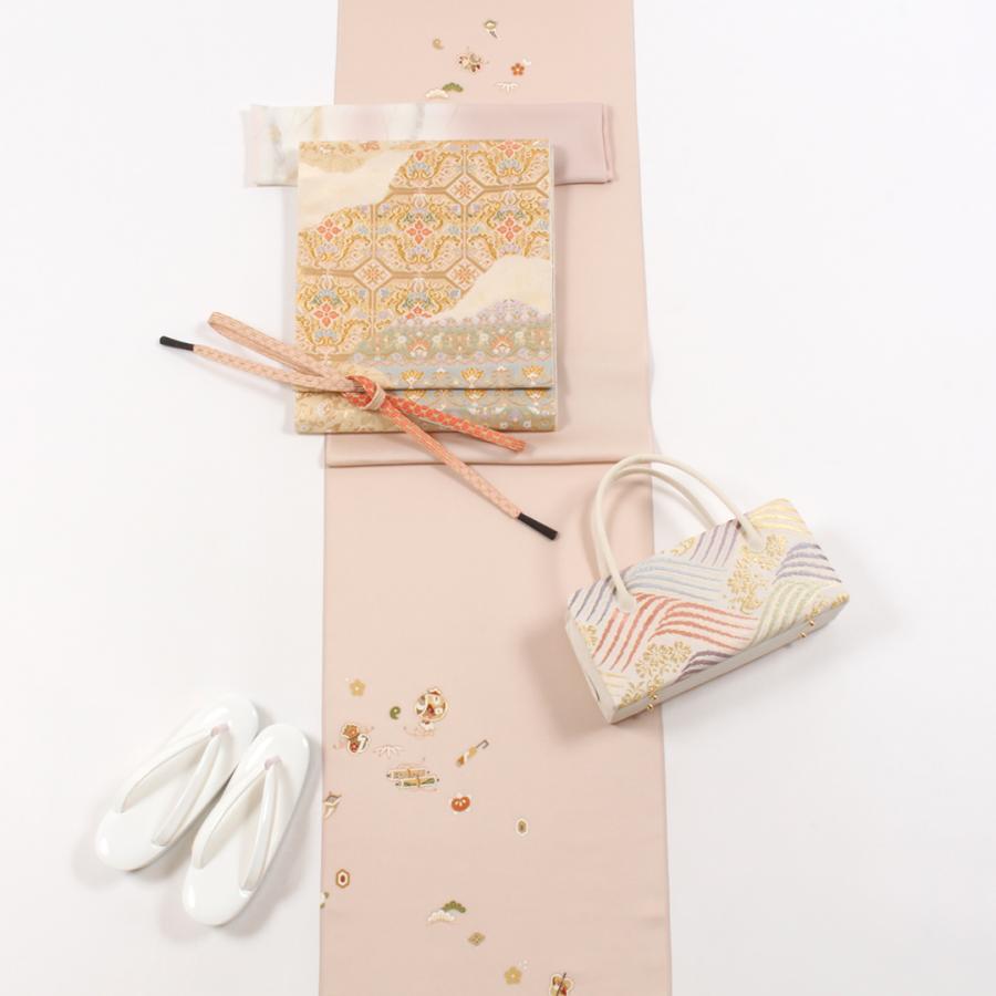 きもの 和 付け下げ 付下げ 着尺 手描き京友禅 正絹 ピンクベージュ色