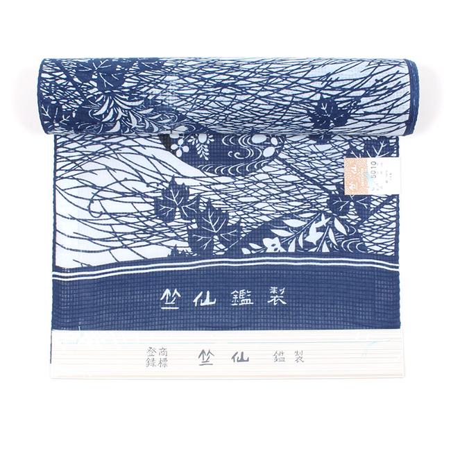 竺仙 浴衣 反物 綿紅梅 型染め 綿 団扇に秋草模様 日本製 夏着物