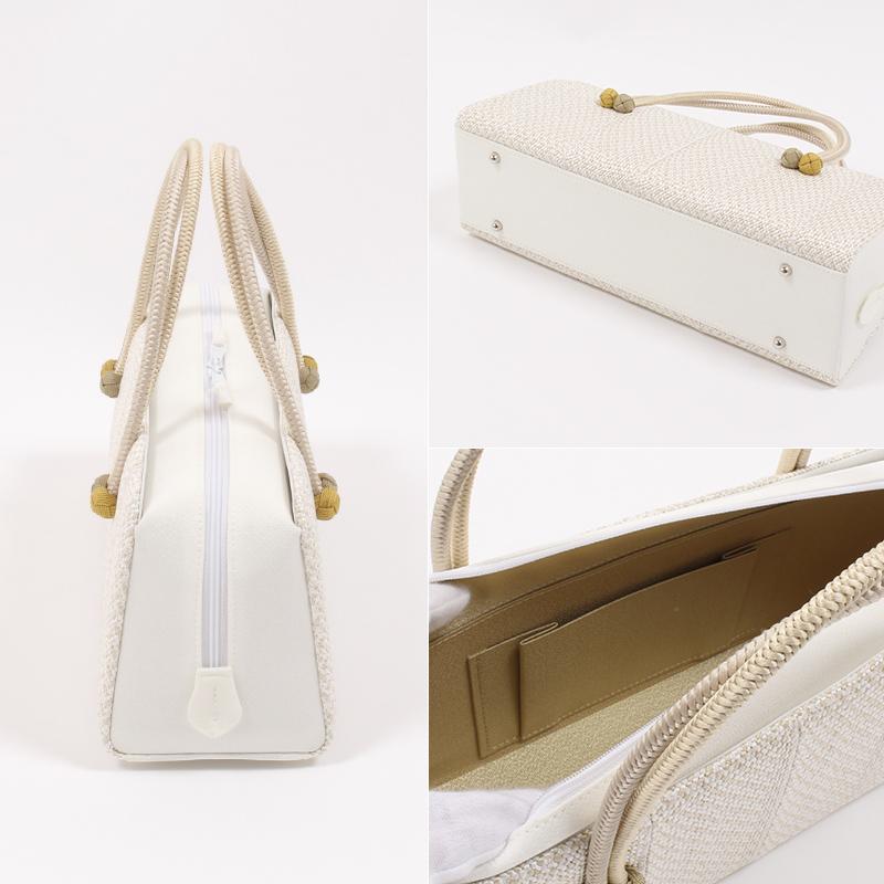 きもの 和 利休バッグ 和装バッグ フォーマル 正絹 白×白茶 ベージュ系