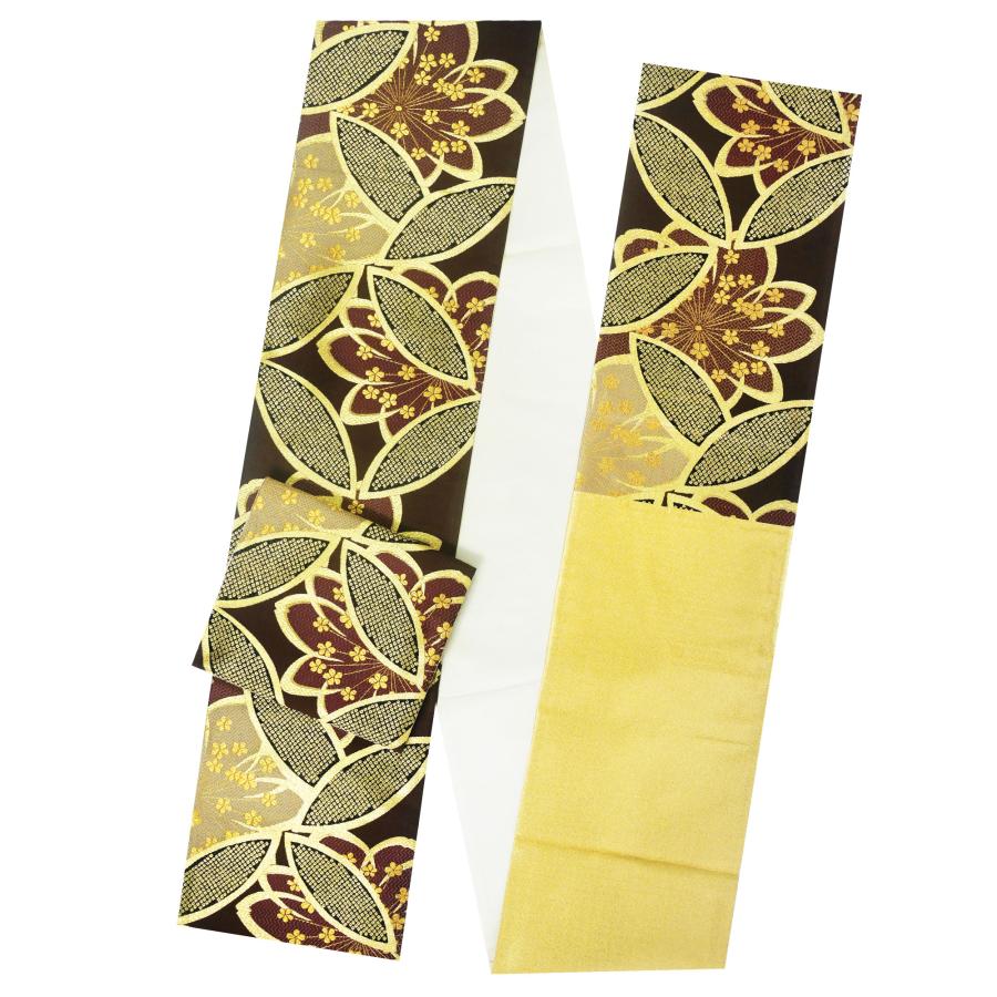 NISHIORI 西陣 帯 袋帯【ブラウン ゴールド 桜 七宝】 西陣織 お仕立て