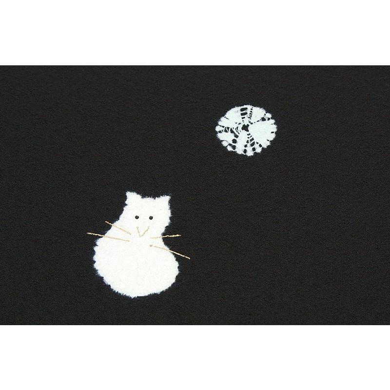 在庫処分 小紋 飛び柄 絞り 黒 ブラック 猫 ねこ ネコ 友禅染 絞り染