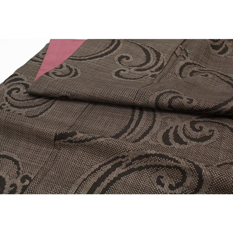 本場大島紬 泥大島 茶泥色 7マルキ 波 正絹 中古 美品 お仕立て上がり