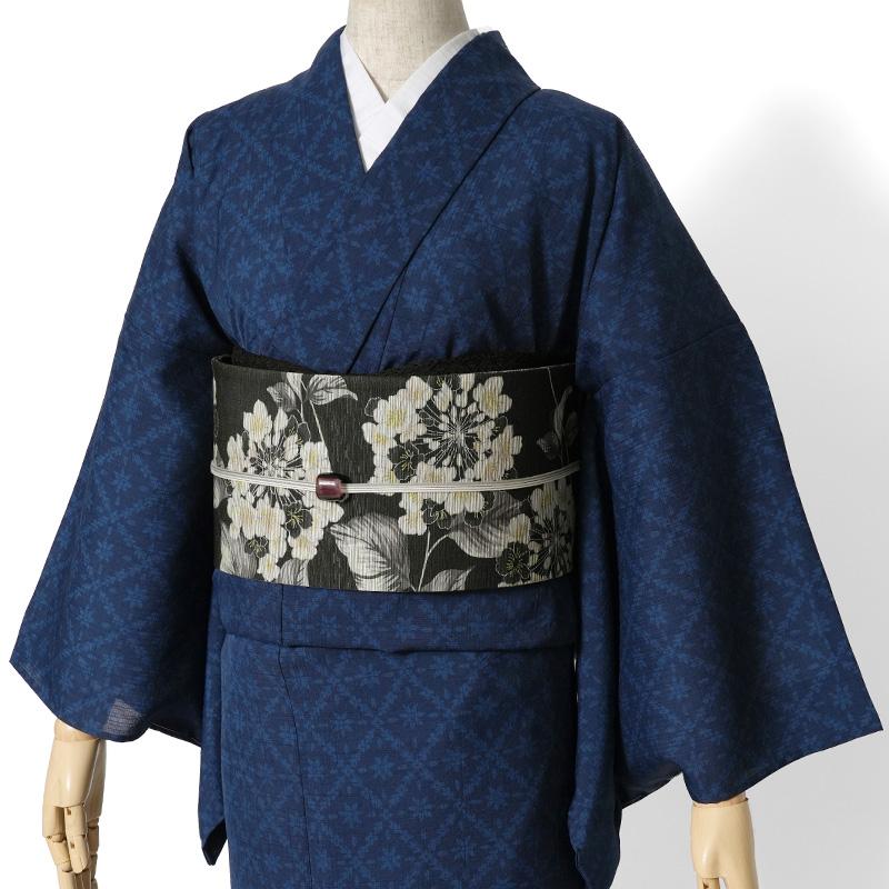 着物 セオアルファ 単衣 JAPAN MODE 花菱 紺 ネイビー 洗える着物