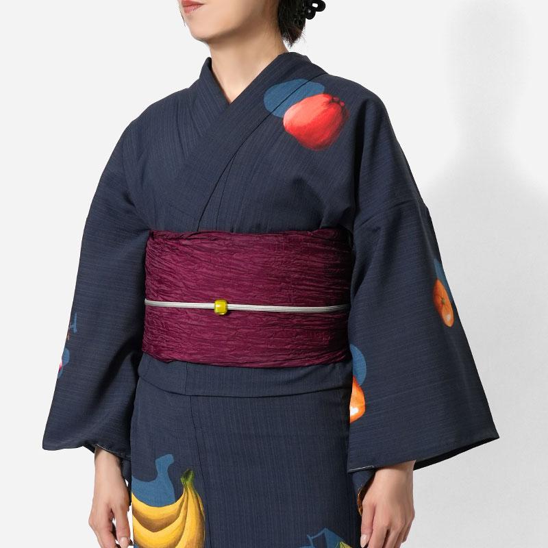 浴衣 飛ばすぜフルーツ 絵羽 飛び柄 ネイビー 紺地 パイナップル セオ