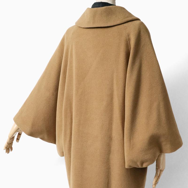 ロングコート キャメル ベージュ 無地 アンゴラ混紡 へちま衿 比翼