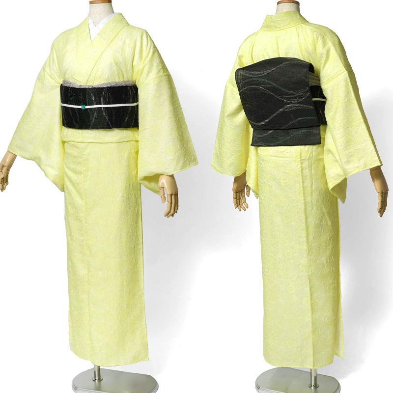 レース 着物 オーガンジー フラワー レモンイエロー 薄黄色 レディース