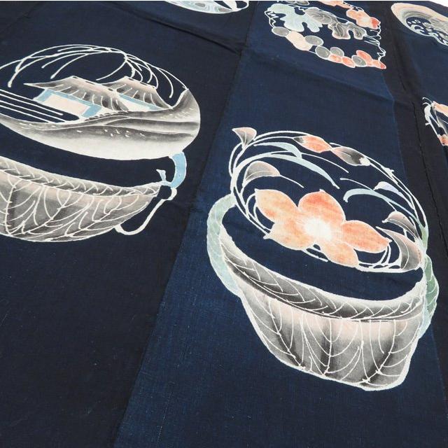 藍染 筒描き 筒描 筒書き つつがき 鶴 亀 蝶 草花 古裂 時代布 襤褸