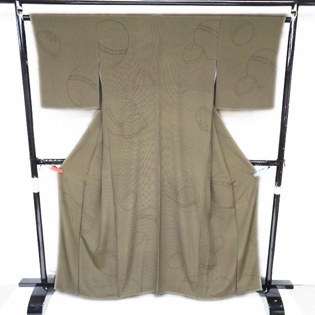 小紋 江戸小紋 着物 未使用 正絹 袷 カジュアル 縦縞模様 毬模様 反端