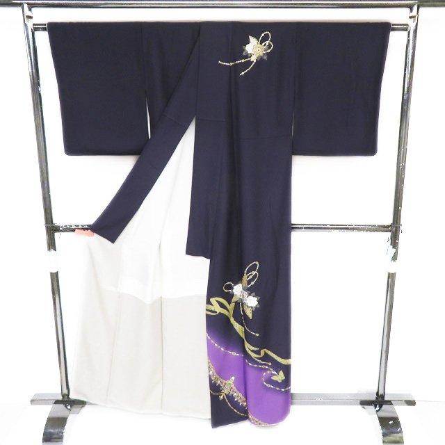 訪問着 着物 中古 正絹 袷 フォーマル 甲斐泰造 螺鈿 蝶と花の図 紫