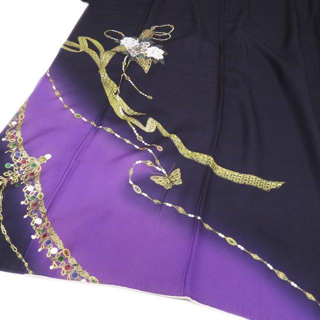 訪問着 着物 中古 正絹 袷 フォーマル 甲斐泰造 螺鈿 蝶と花の図 紫