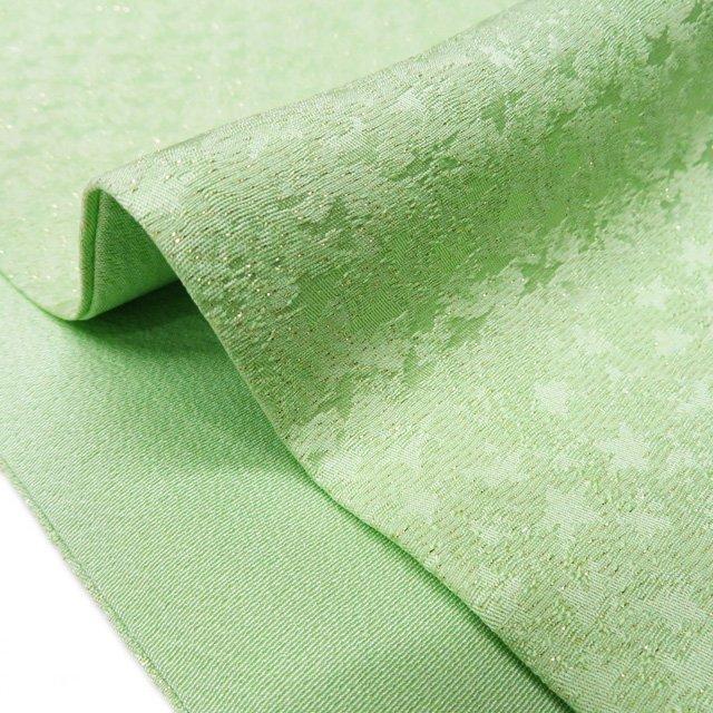 色無地 着物 中古 正絹 袷 カジュアル 紋なし 地模様 金通し 若緑色