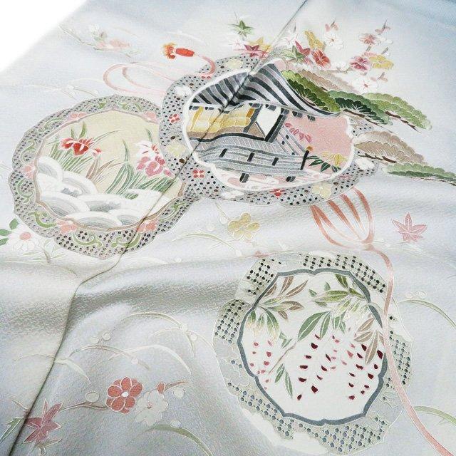 訪問着 着物 中古 袷 フォーマル 汕頭刺繍 スワトウ 蘇州刺繍 鏡裏文