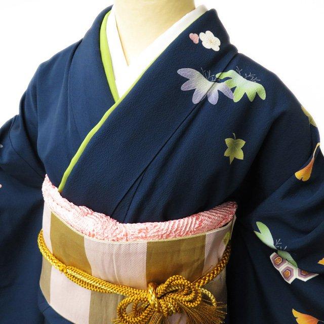 FINAL PRICE ／ 振袖 着物 中古 リサイクル 正絹 フォーマル 花籠 紺色