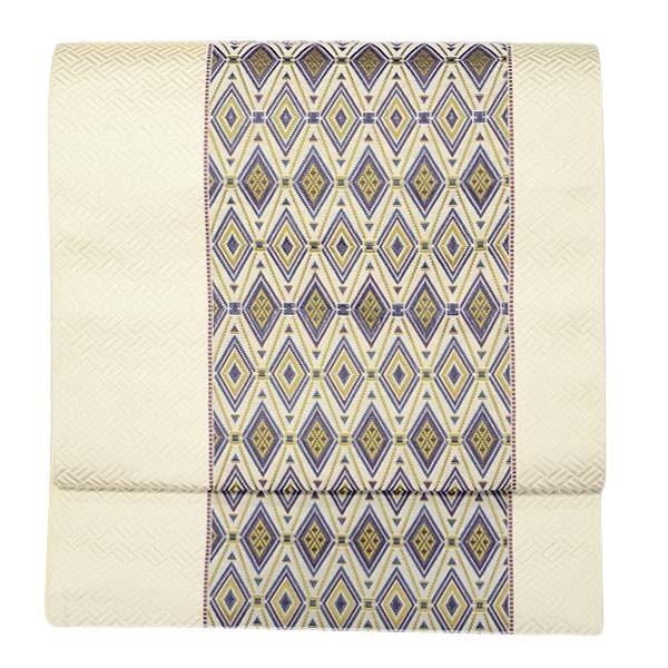 本場筑前博多織 紋八寸名古屋帯 【生成り モダン菱 14987】松装織物